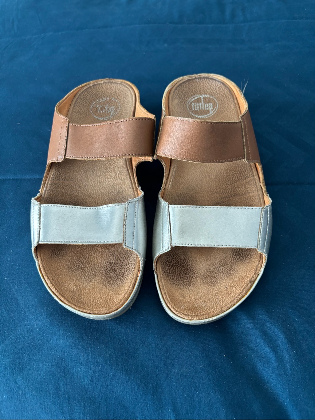 Fitflop Brown And Silver Twotone Slide Sandals